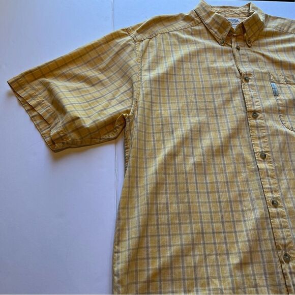 Columbia Men's Short Sleeve Button Down Shirt Yellow/Gray Plaid Size Large - Picture 6 of 9